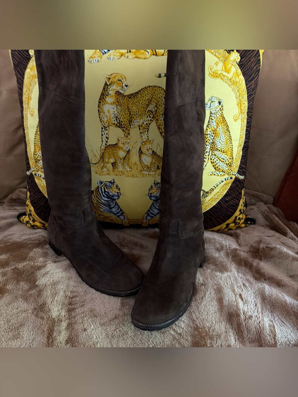 Giuseppe Zanetti Brown Suede Knee High Boots Size 38.5 Italy